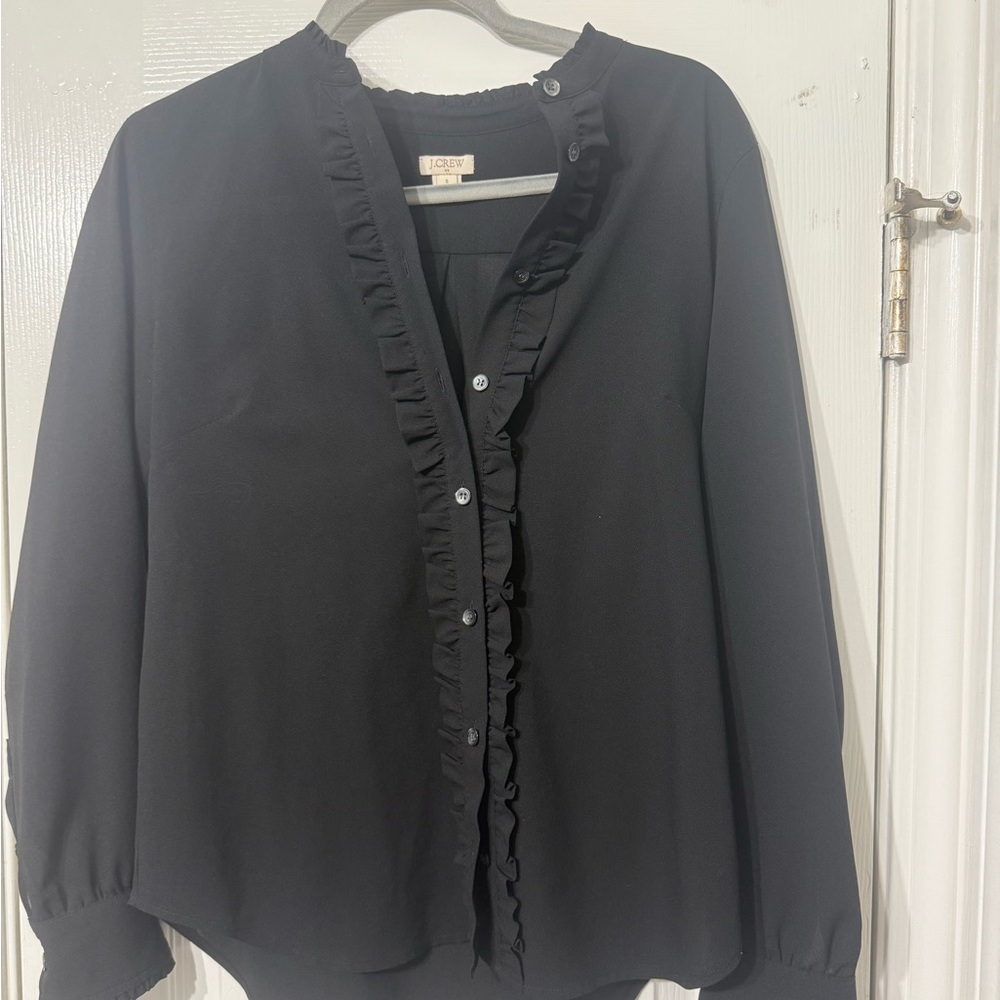 J. Crew Women's Black Ruffle Blouse